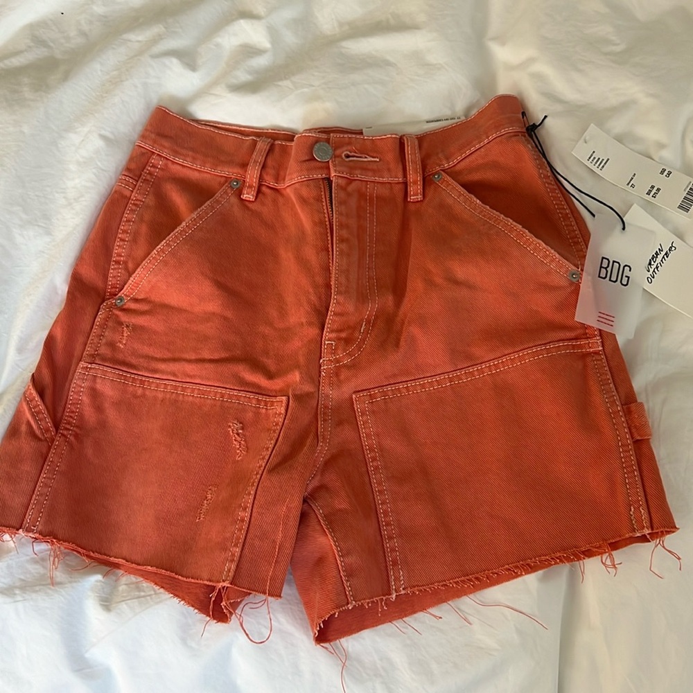 Urban Outfitters | BDG Cut Off Carpenter Short Dark Orange Rust Red New 27 Waist